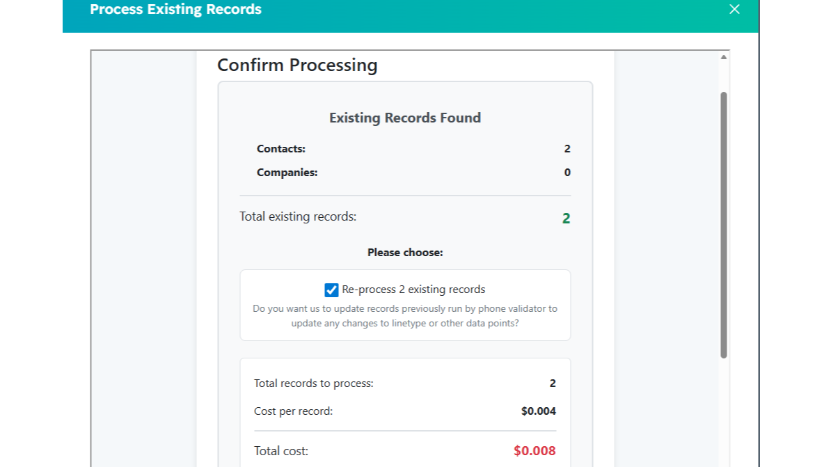 Phone Validator Process Existing Records