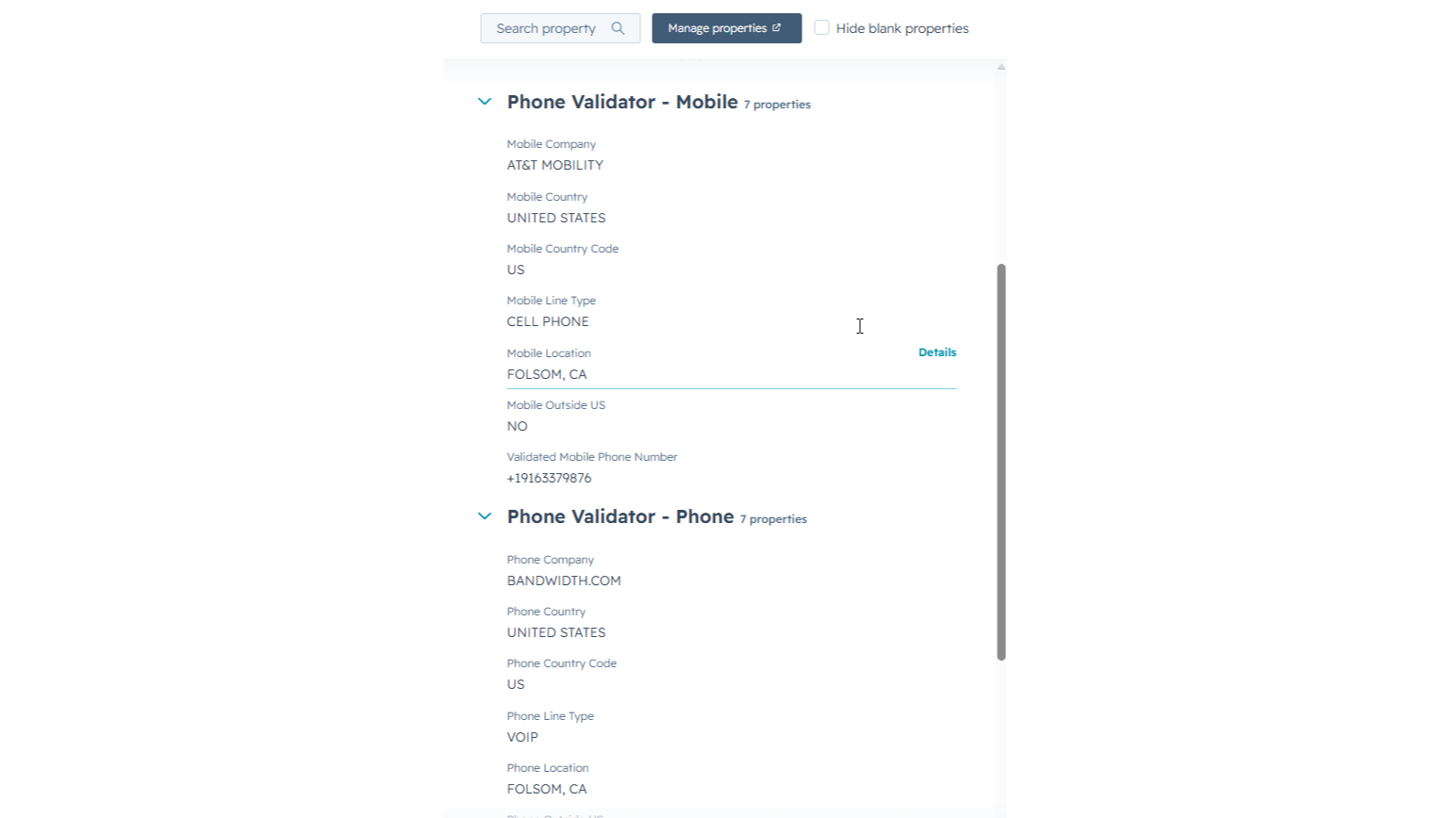 Phone Validator Properties